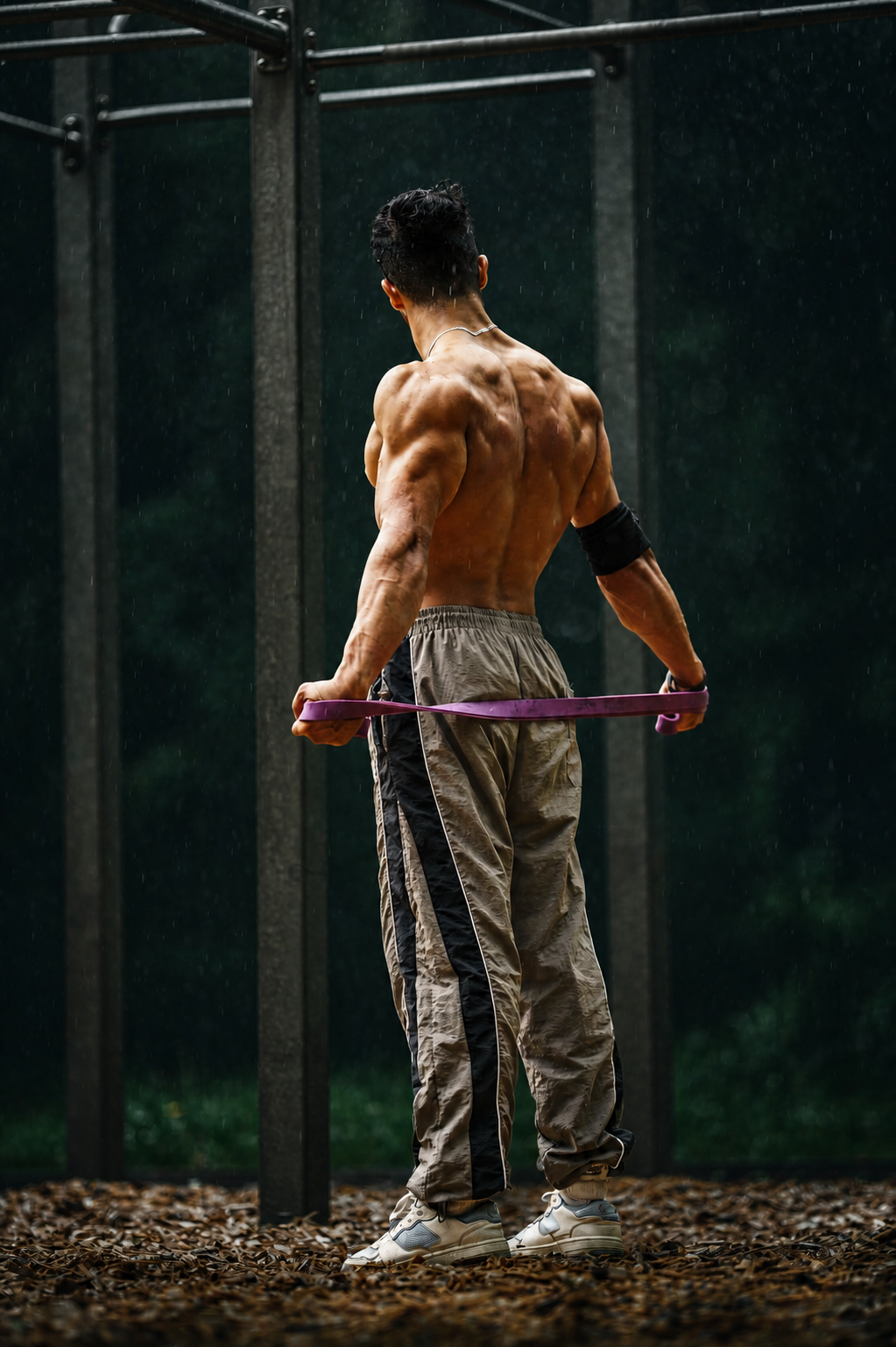 Osama beim Calisthenics-Training an einer Outdoor-Anlage